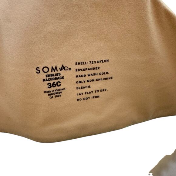 SOMA Enbliss Racerback Cream Tan Nylon Padded Front Closure Bra Size 36C - Picture 4 of 4